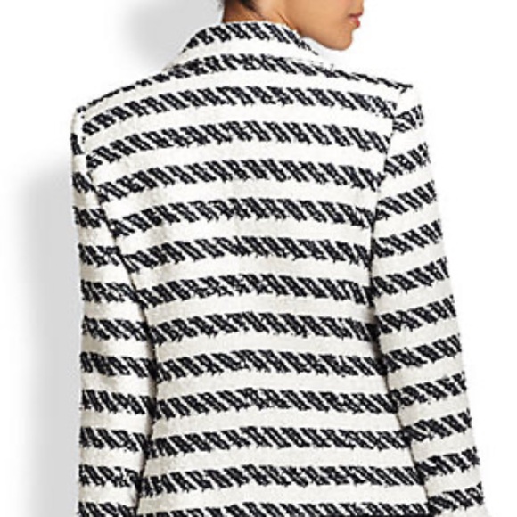 $2095 ESCADA Tweed Striped Jacket – White/Navy - Picture 4 of 10